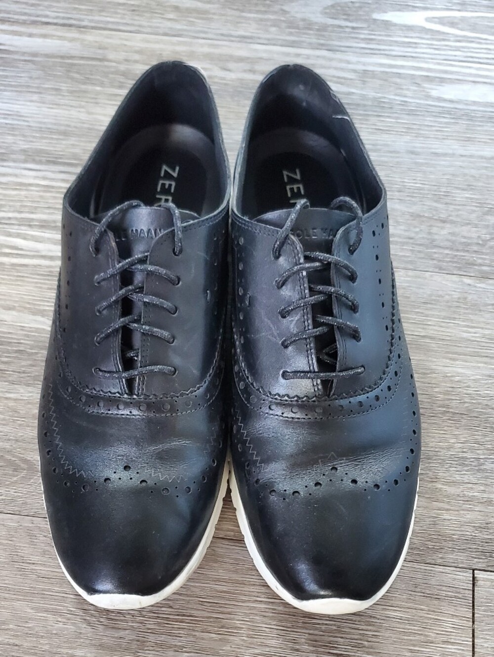 ZeroGrand Womens Black Leather Wingtip Oxford Shoes, Sz 11